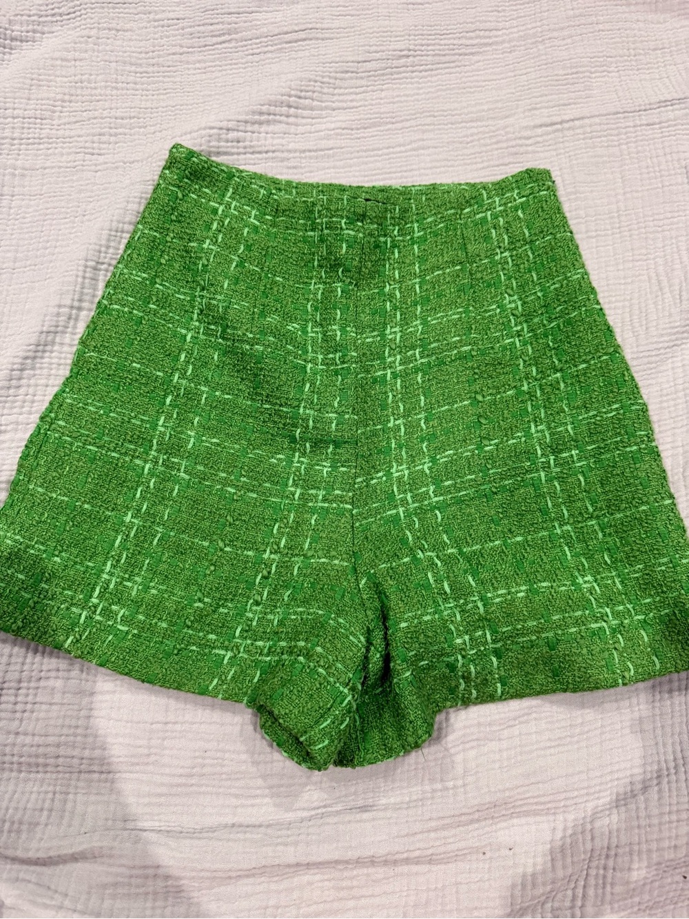 Zara High-Waist Green Tweed Women’s Shorts